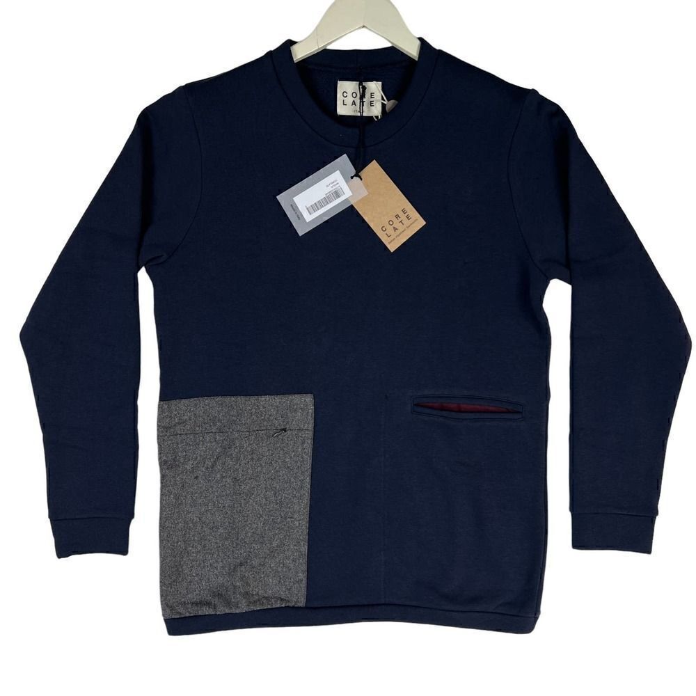 Corelate Men Navy Blue Sweatshirt Long Sleeve Cotton Pullover US S Small